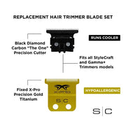 Dark Goldenrod StyleCraft Replacement Fixed X-Pro Precision Gold Trimmer Blade with Black Diamond Carbon DLC Set