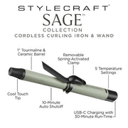 White Smoke StyleCraft Sage Cordless Spring Curling Iron & Wand