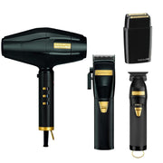 Black BaBylissPRO BlackFX Clipper, Outlining Skeleton Trimmer, Double Foil Shaver & Dryer Combo
